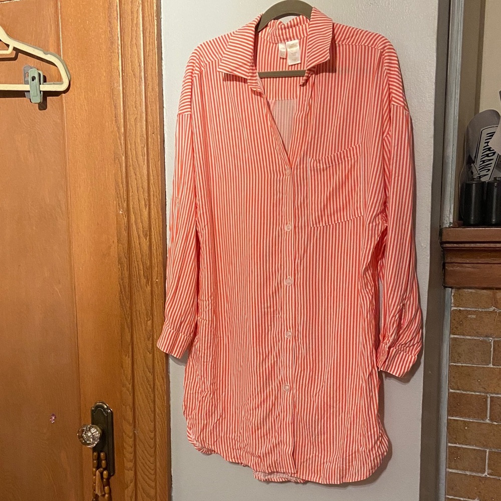 Anne Cole orange and White Striped Button-Up swim cover uo size M worn once